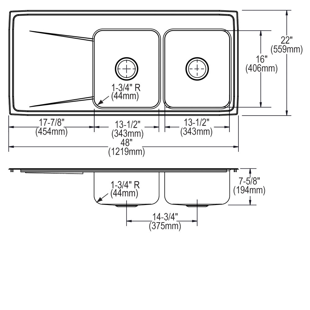 Elkay Lustertone 48" L x 22" W Double Basin DropIn Kitchen Sink Wayfair